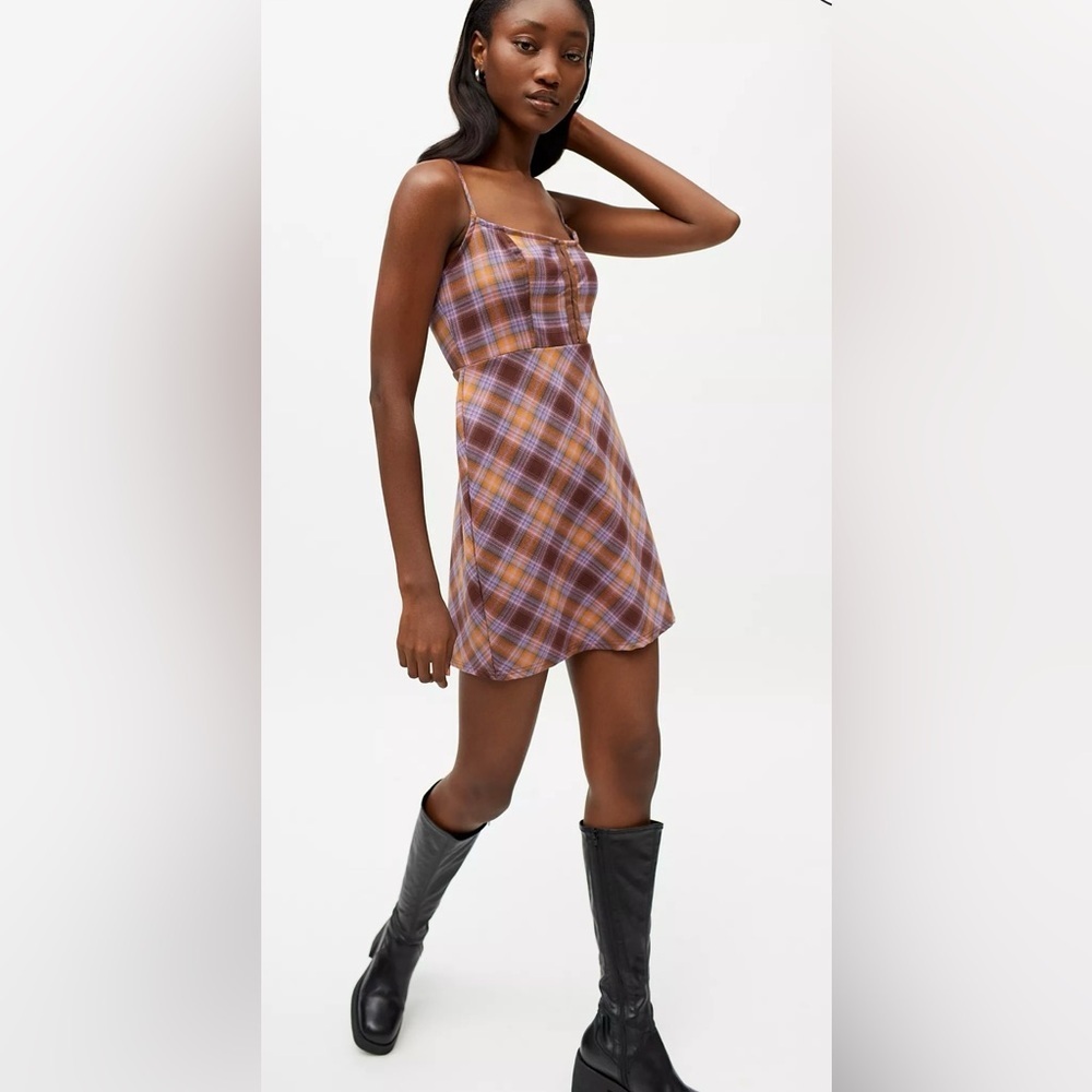 Urban Outfitters Keya Plaid Hook & Eye Mini Dress Size XS